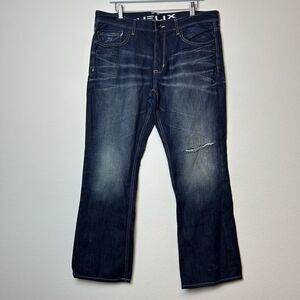 Helix Jeans Mens 34x30 Slim Boot Dark Wash Western Cowboy Fading Whiskered N56